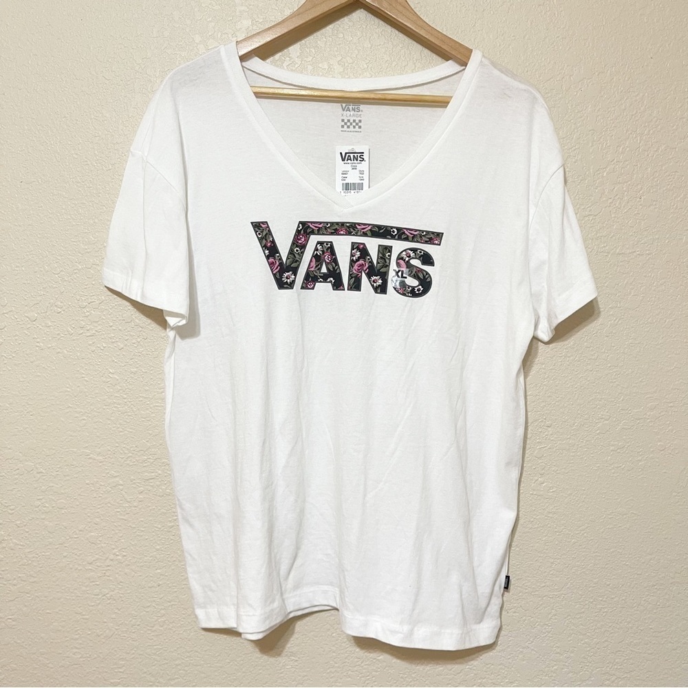 Vans Florals Filled Graphic Short Sleeve V-Neck Top Size X-Large Women